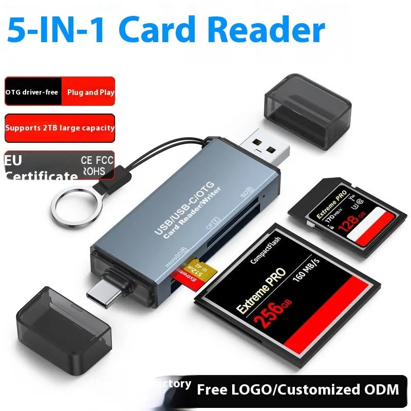 CF SD TF three-in-one memory card reader with aluminium alloy body