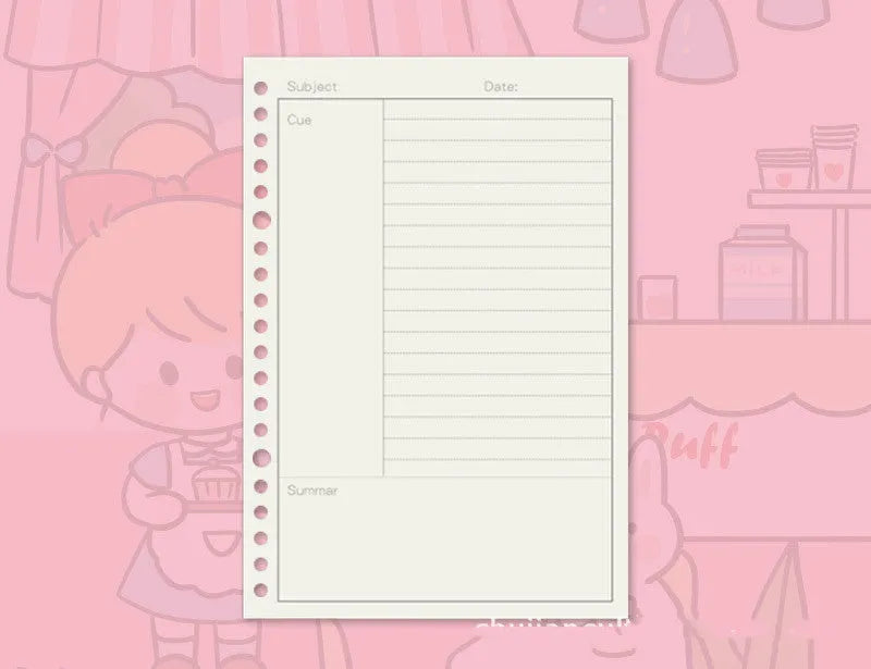 B5 and A5 loose leaf notebook refill paper with grid, Cornell, and lined ruling options