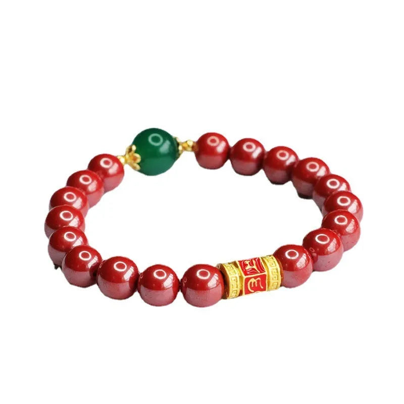Emperor Sandstone six words motto cinnabar bracelet with electroplated finish and 8mm diameter