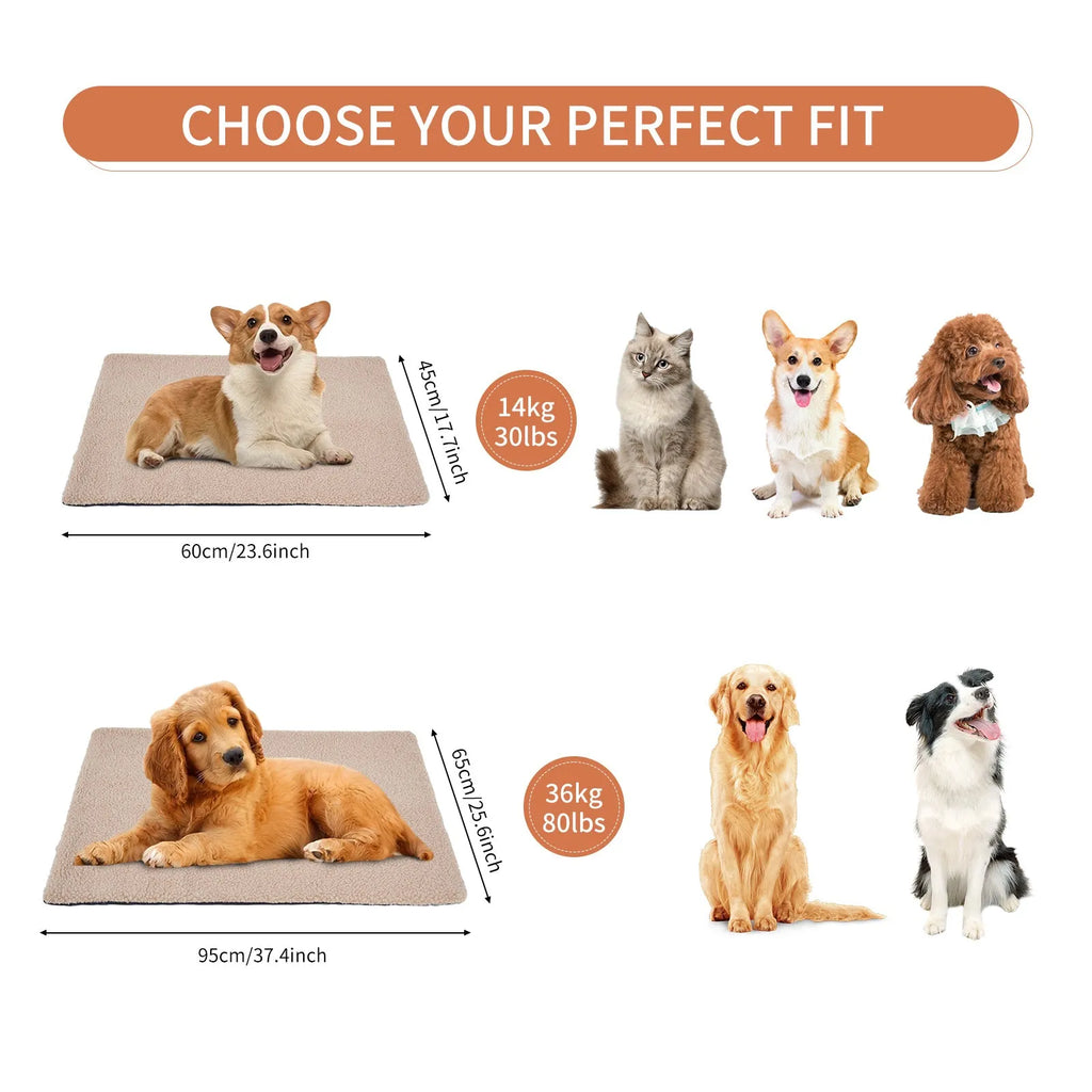 Grey self-heating plush pet bed blanket for cats on wooden floor
