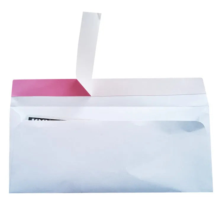 Blue confidential security envelope showing tamper-evident design with self-adhesive flap closure, dimensions 105x240mm