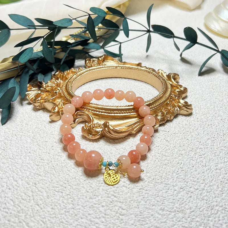 Pink natural stone and alloy simple style bracelet for women