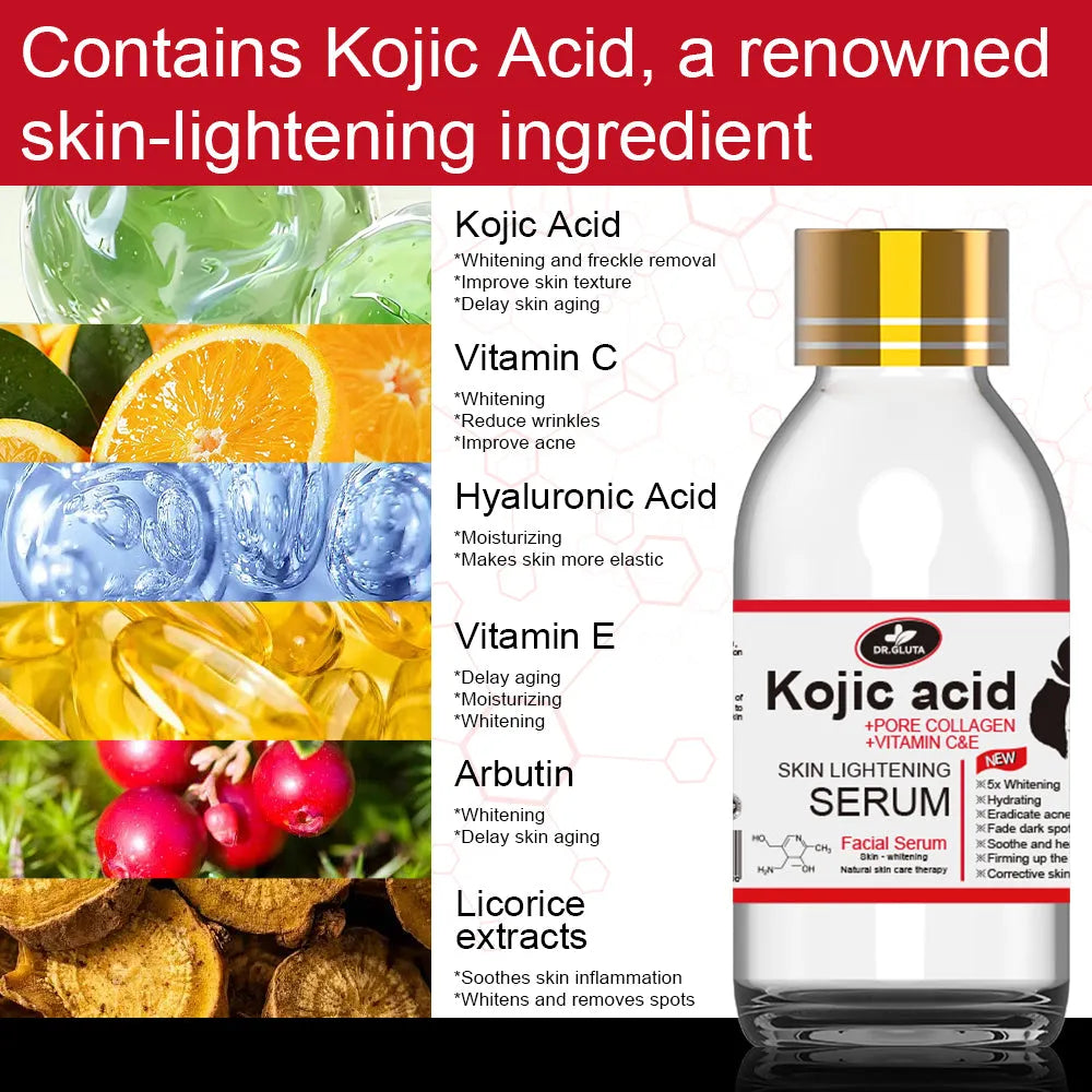 125ml kojic acid serum bottle for uneven skin tone and dull skin, natural skin care face serum