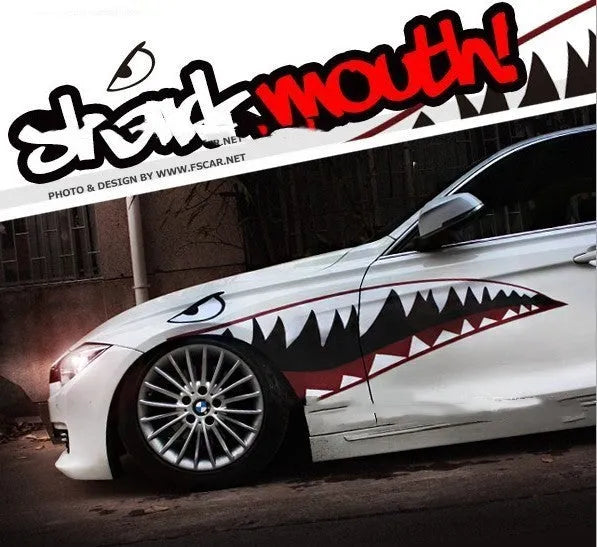 Large Shark design PVC car body sticker showing dimensions of 150cm by 51cm.