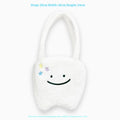 White plush shoulder tote bag with cute teeth design and zip opening