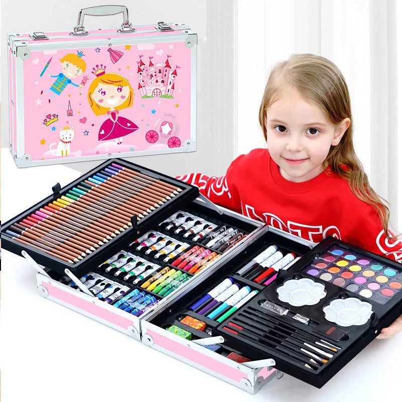 Creative birthday gift for girls ten years old, 3-layer pink aluminium box set with doodle pen set, plastic construction