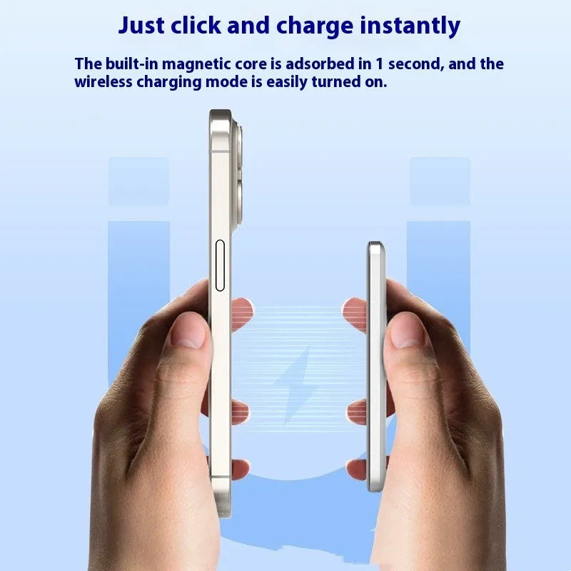 Gun grey magnetic wireless power bank with alloy shell showing ultra-thin 9mm profile