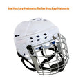 Ice hockey helmet with an integrated carbon steel face mask shown in size L.