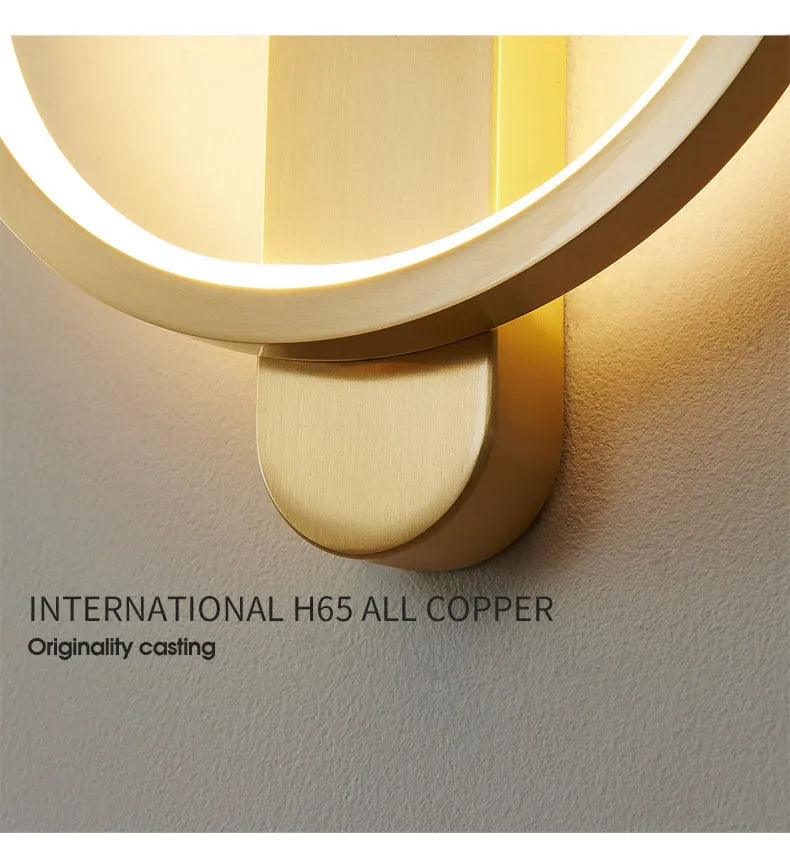 All copper wall lamp with gold finish, compact 20x4x24cm size, simple creative design