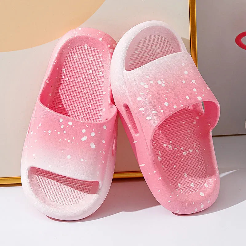 Children's gradient colour PVC summer slippers with non-slip soles in blue, yellow, green, orange, or pink