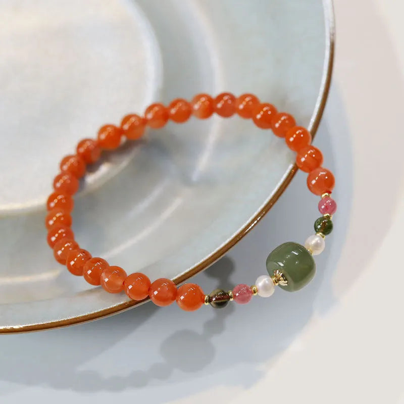 Natural Sichuan cherry red south red agate bracelet with round beads in ethnic retro style