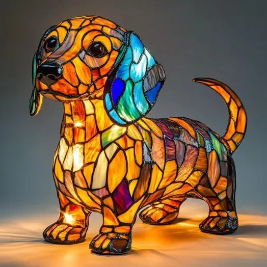 LED small night lamp art animal statue of a dog, creative home desktop decoration in resin and plastic, USB powered