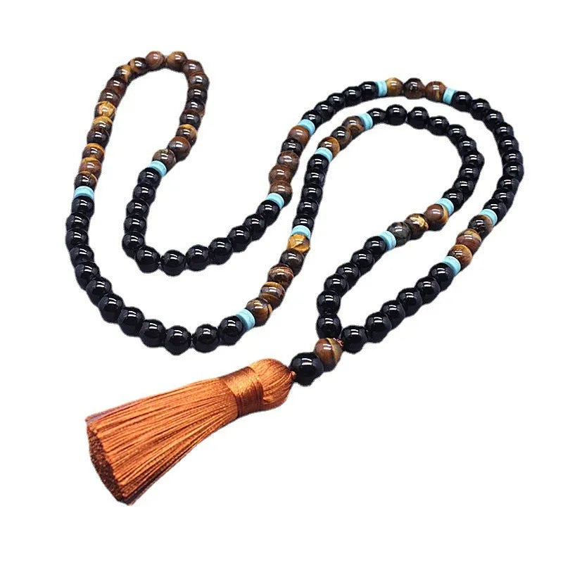Natural agate bracelet and tiger eye stone necklace with geometric beads