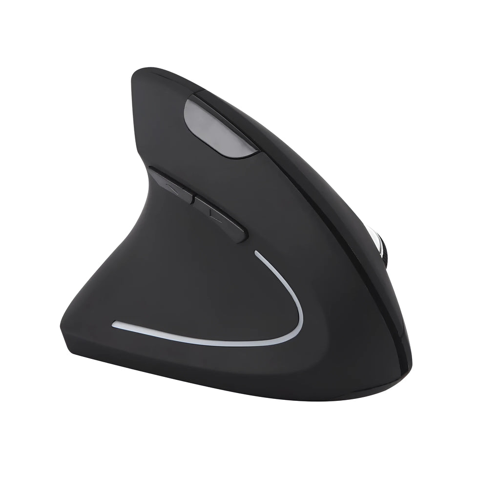 Wireless vertical left hand mouse in black with ergonomic design and thumb buttons
