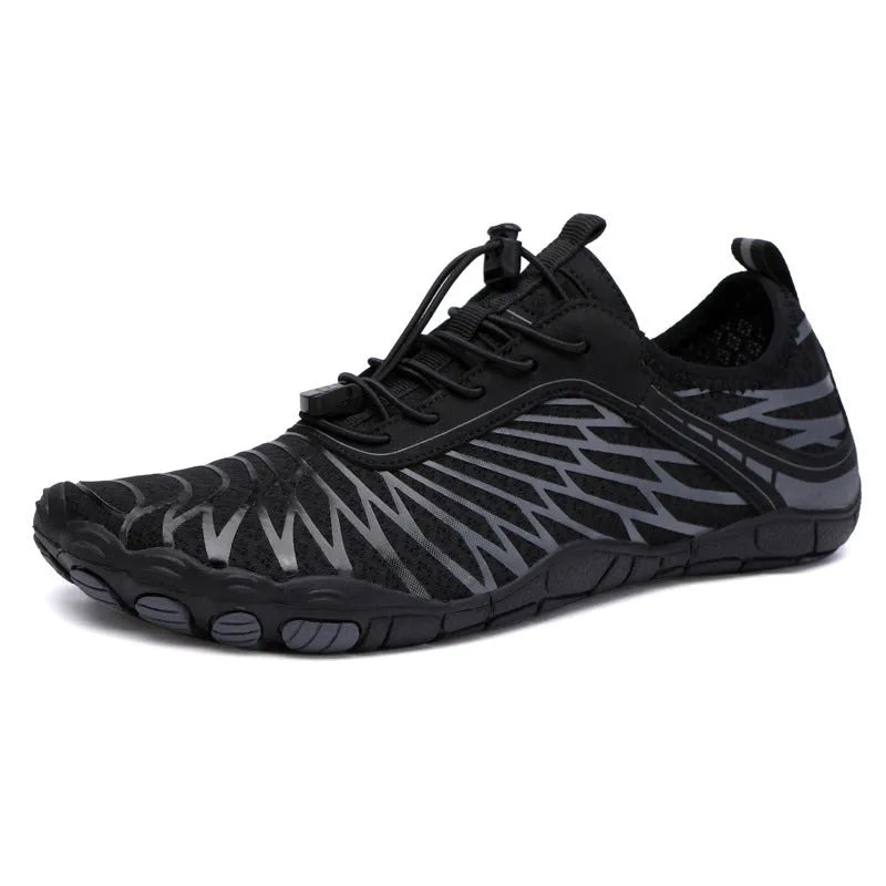 Upstream outdoor sports lace-up shoes in multiple colours on a white background, showing lace-up front and rubber sole.