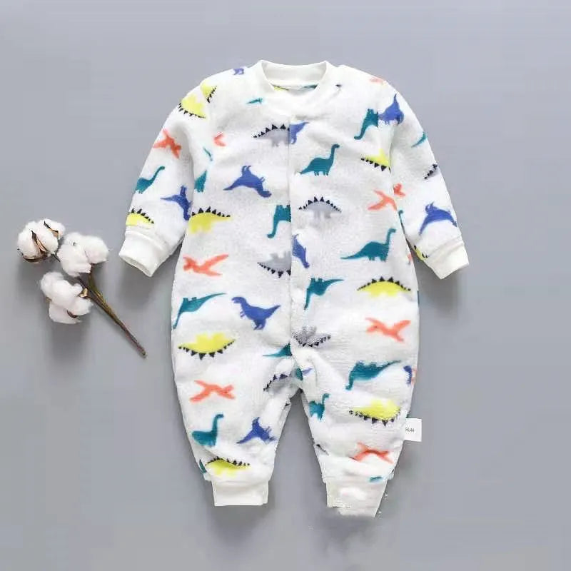 Long sleeve baby onesie romper in thicker flannel fabric with panda print design