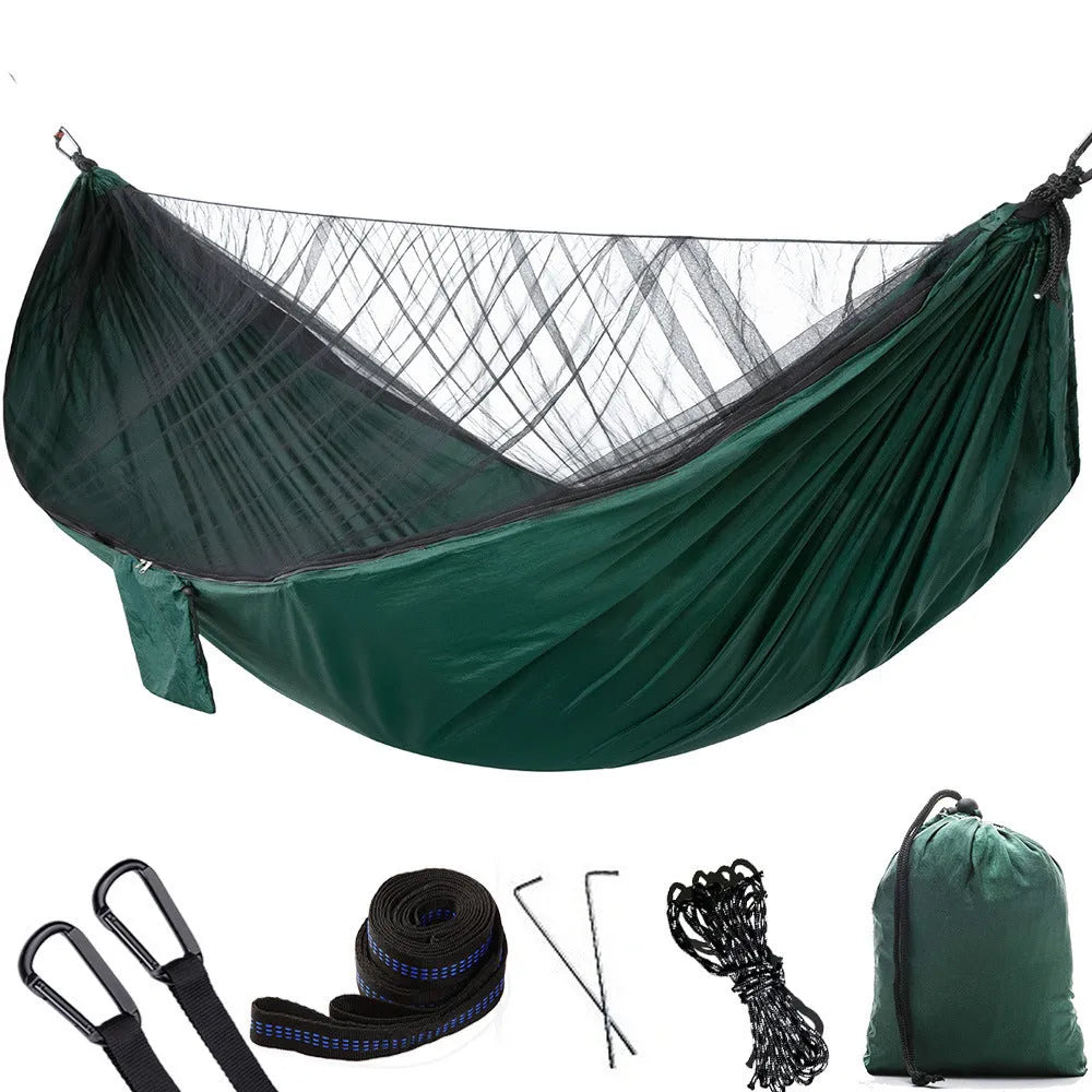 Anti-mosquito outdoor camping hammock nylon double 290x140cm 200kg capacity ArmyGreen