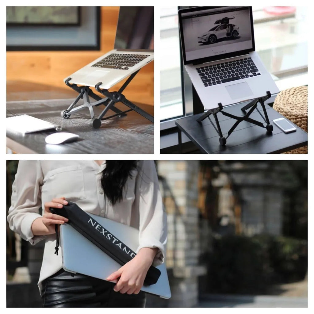 Portable folding laptop bracket stand in sagacious black colour with carrying case