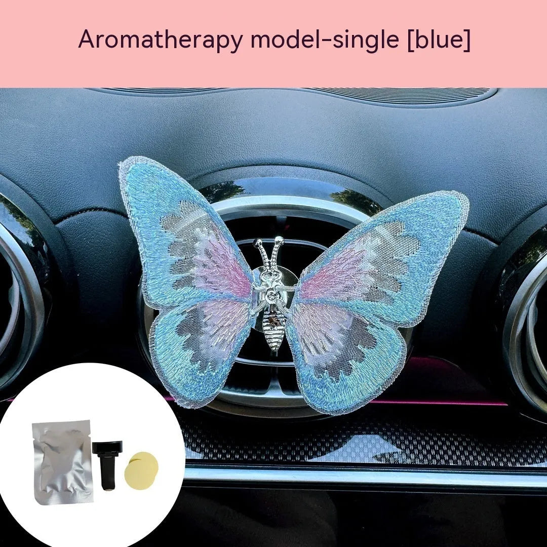 Moving embroidery butterfly fabric car centre console air vent decoration in multiple colour options