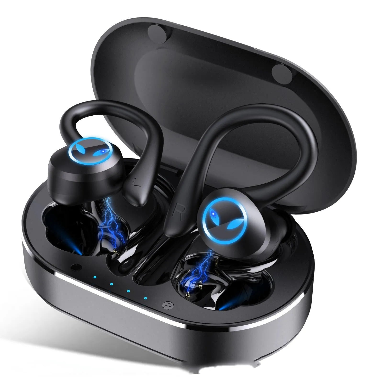 True wireless in-ear sports gaming headset with hanging ear design in Angel's Eye colour, black finish