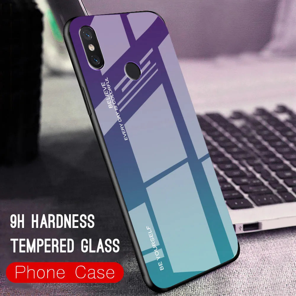 Gradient colour-shift phone case with tempered glass back for Redmi smartphones