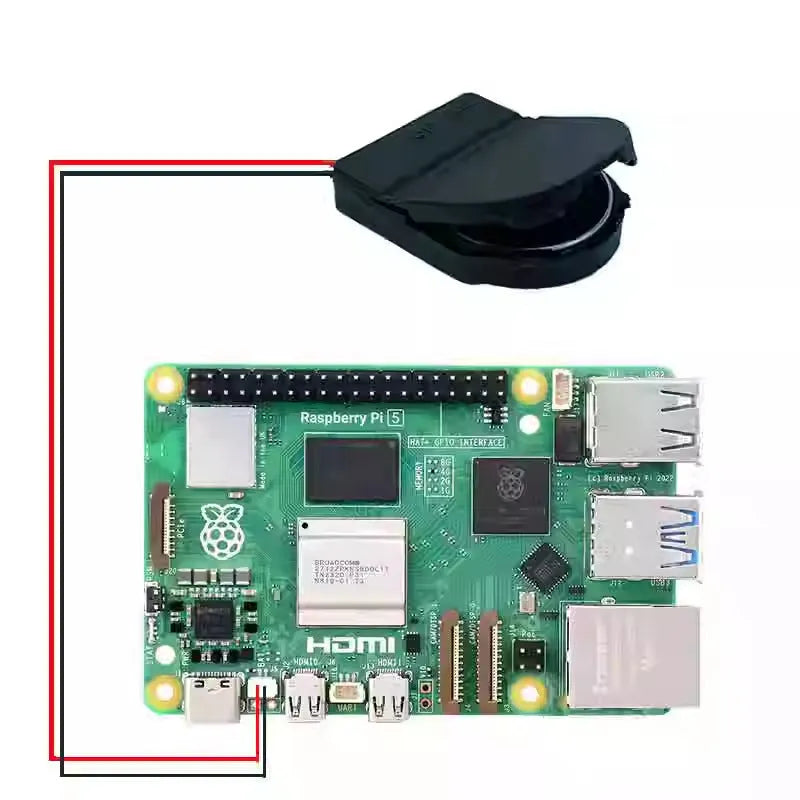 Raspberry Pi 5 generation clock module with rechargeable battery on GPIO header