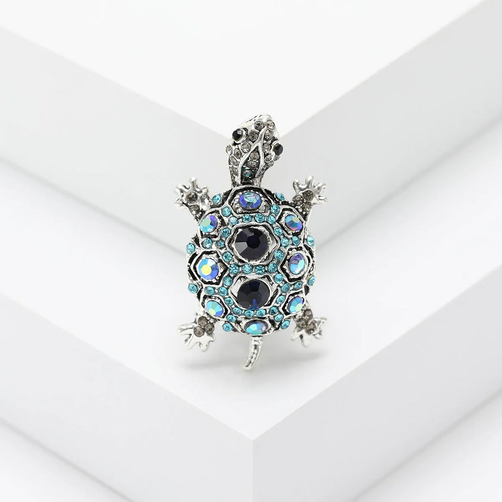 Retro rhinestone turtle brooch in alloy with blue, green and red colour options