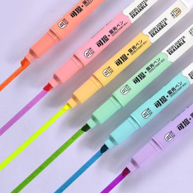 Set of six double-headed erasable fluorescent marker pens in assorted colours.