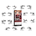 Pack of 8 pairs of bat and spider decorative eyeliner stickers for gothic makeup.