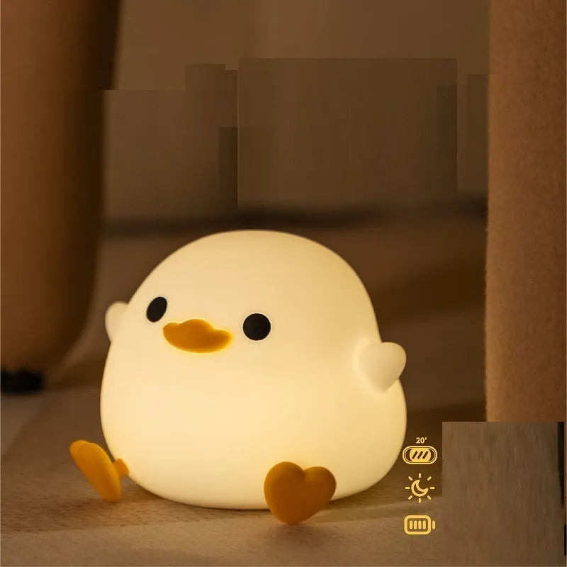 Doudou Duck silicone night light with squeeze control USB charging, 122x105x92mm