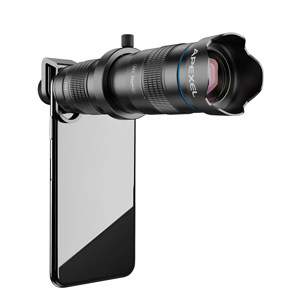 APEXEL 28 times lens black 36X magnification 199mm length multi-coated optics telephoto attachment