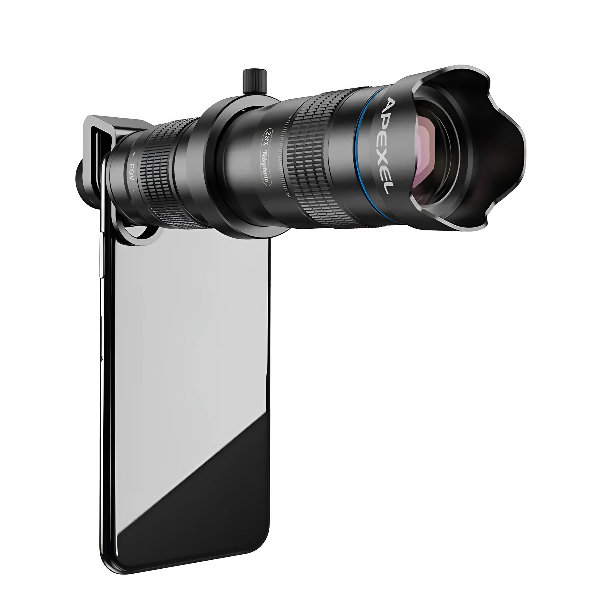 APEXEL 28 times lens black 36X magnification 199mm length multi-coated optics telephoto attachment
