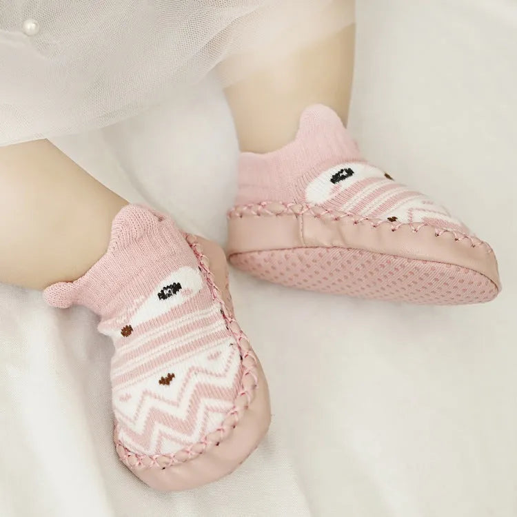 Baby anti-slip floor socks combed cotton jacquard 11cm pink cartoon pattern