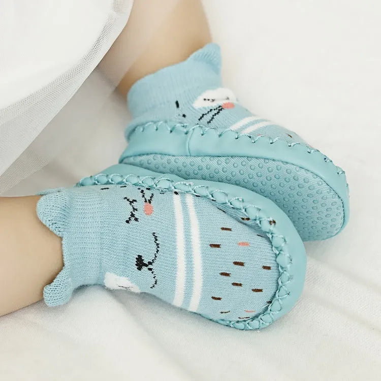 Baby anti-slip floor socks combed cotton jacquard 11cm pink cartoon pattern