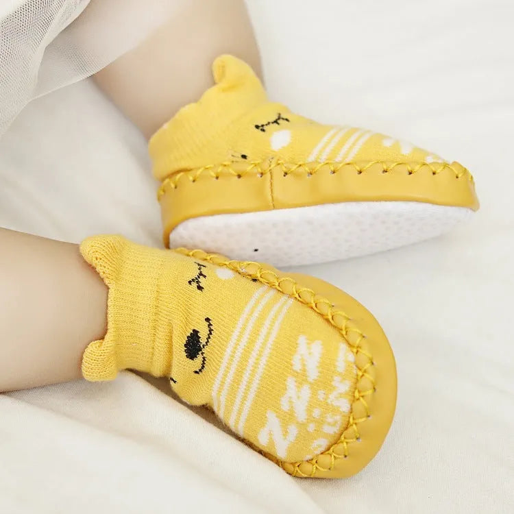 Baby anti-slip floor socks combed cotton jacquard 11cm pink cartoon pattern