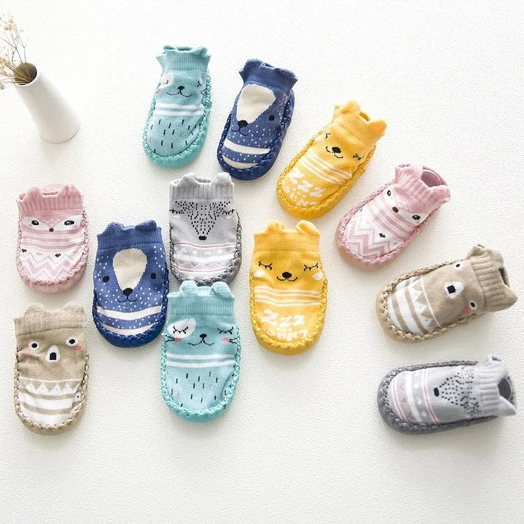 Baby anti-slip floor socks combed cotton jacquard 11cm pink cartoon pattern