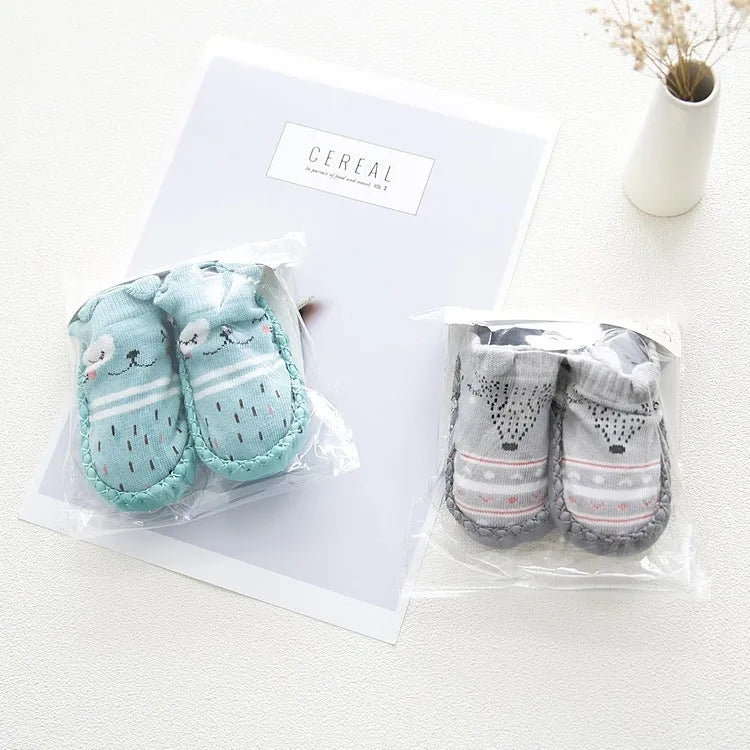 Baby anti-slip floor socks combed cotton jacquard 11cm pink cartoon pattern