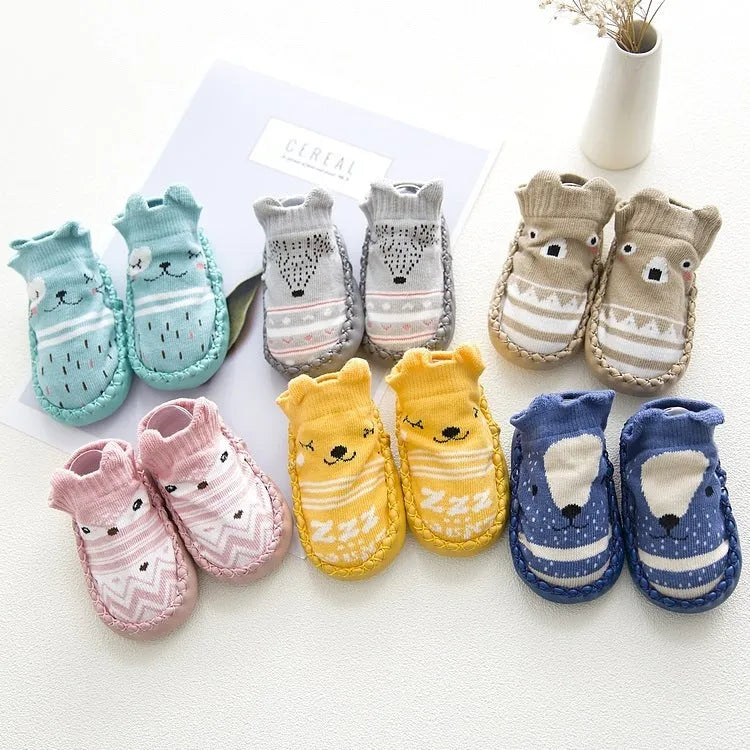 Baby anti-slip floor socks combed cotton jacquard 11cm pink cartoon pattern