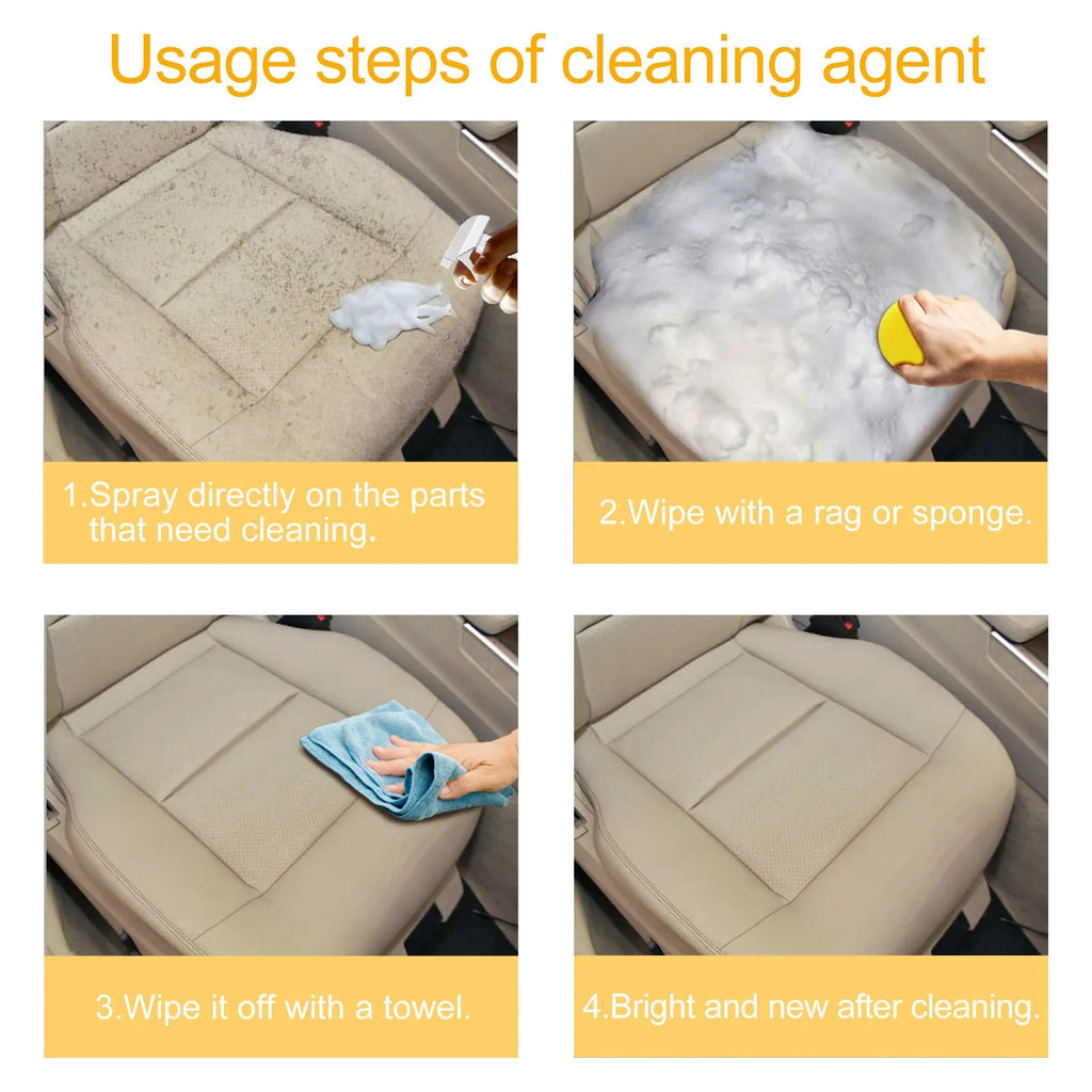 Car interior foamed cleaner 60ml bottle and 10cm sponge for wash-free upholstery cleaning