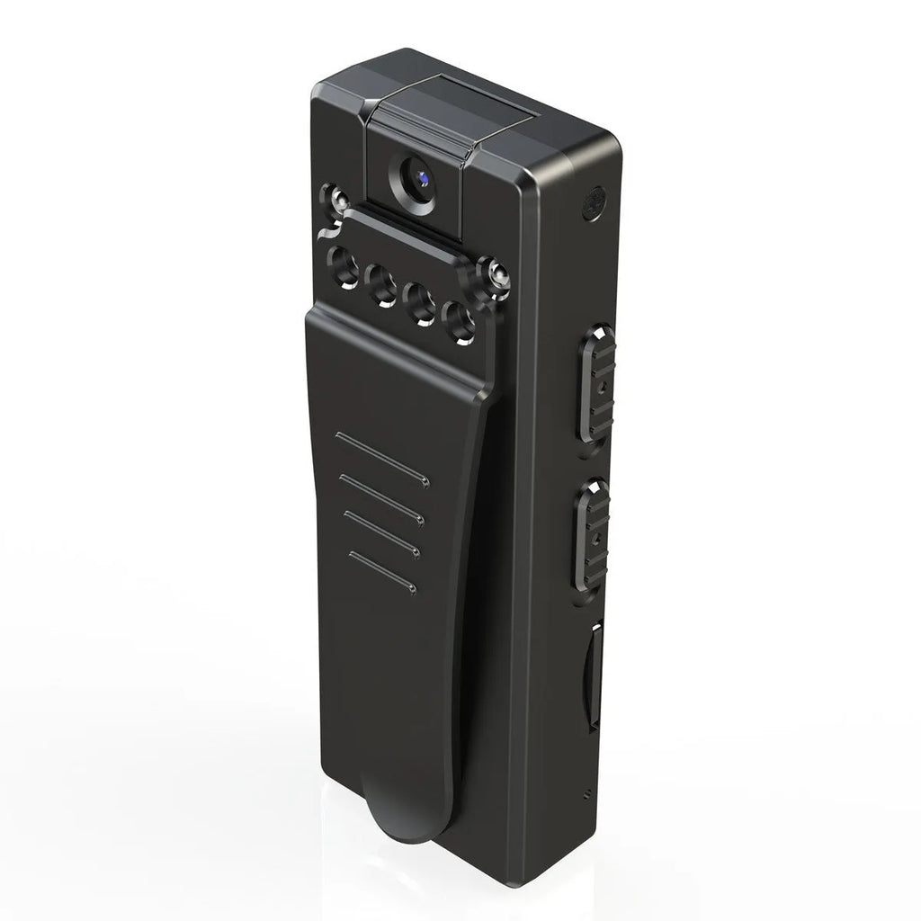Black HD DV home camera on a stand with a rotational lens, shown as a dashcam and action camera.