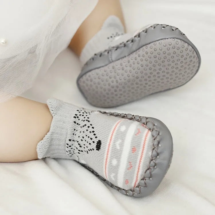 Baby anti-slip floor socks combed cotton jacquard 11cm pink cartoon pattern