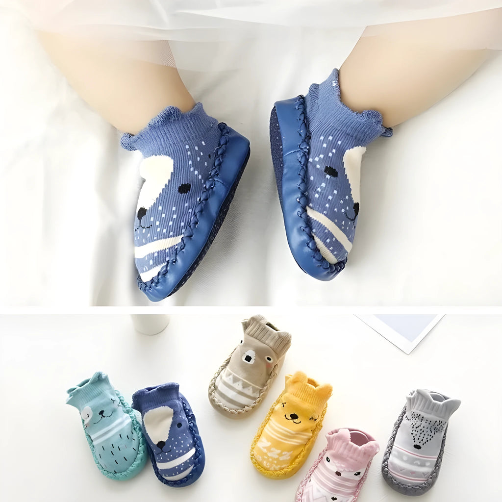 Baby anti-slip floor socks combed cotton jacquard 11cm pink cartoon pattern