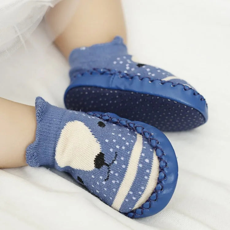 Baby anti-slip floor socks combed cotton jacquard 11cm pink cartoon pattern
