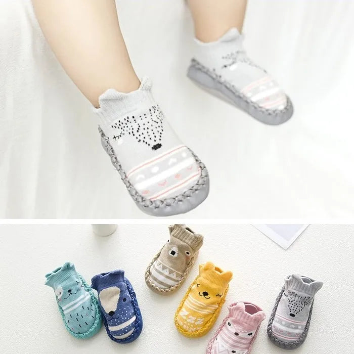 Baby anti-slip floor socks combed cotton jacquard 11cm pink cartoon pattern