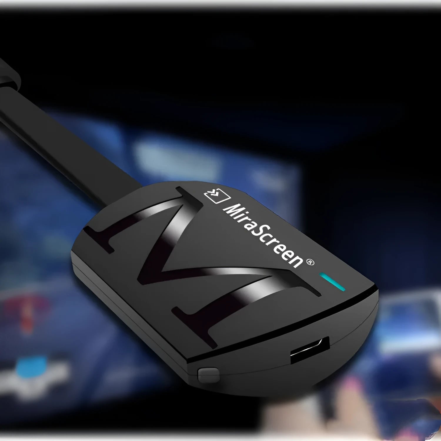Black USB HDMI TV Dongle for phone to television screen mirroring.