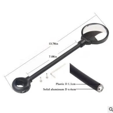 Black metal bicycle rearview mirror with adjustable hose mechanism for handlebar mounting