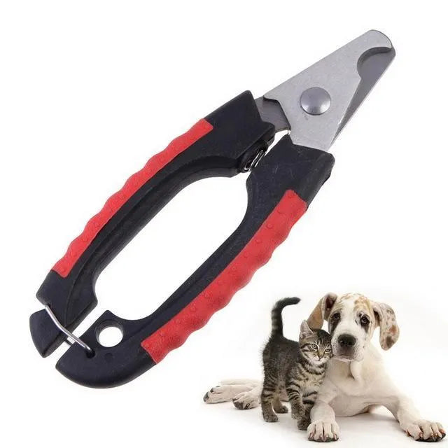 Dog pet grooming nail clipper with stainless steel blades and safety lock on skid-resistant plastic handle