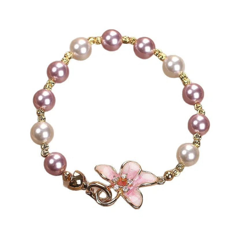 New Chinese style wisteria flower bracelet in pink imitation pearl for women