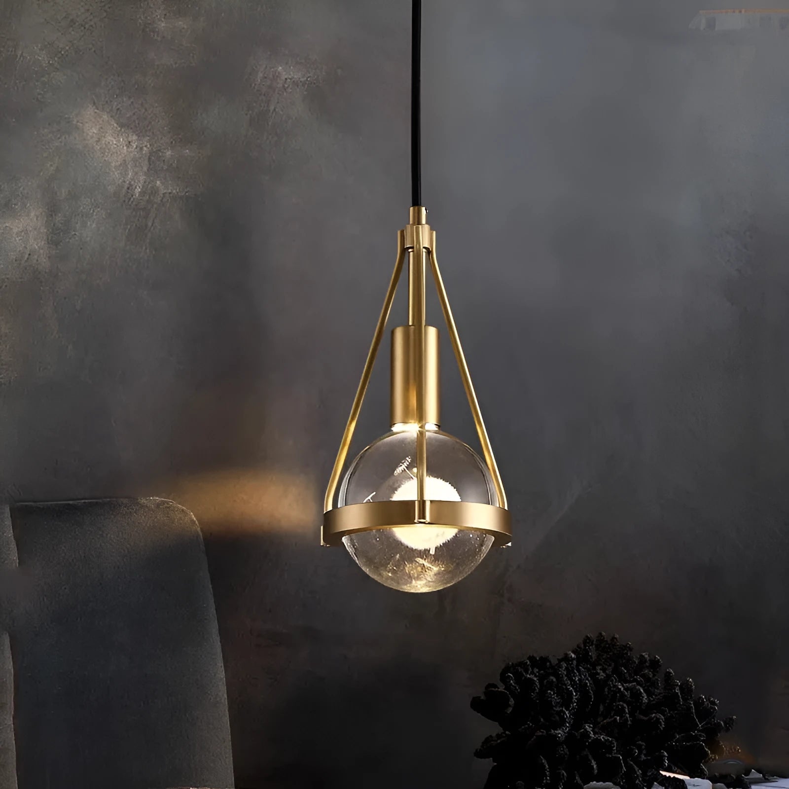 Modern copper and crystal chandelier light fixture for bedroom or commercial use.