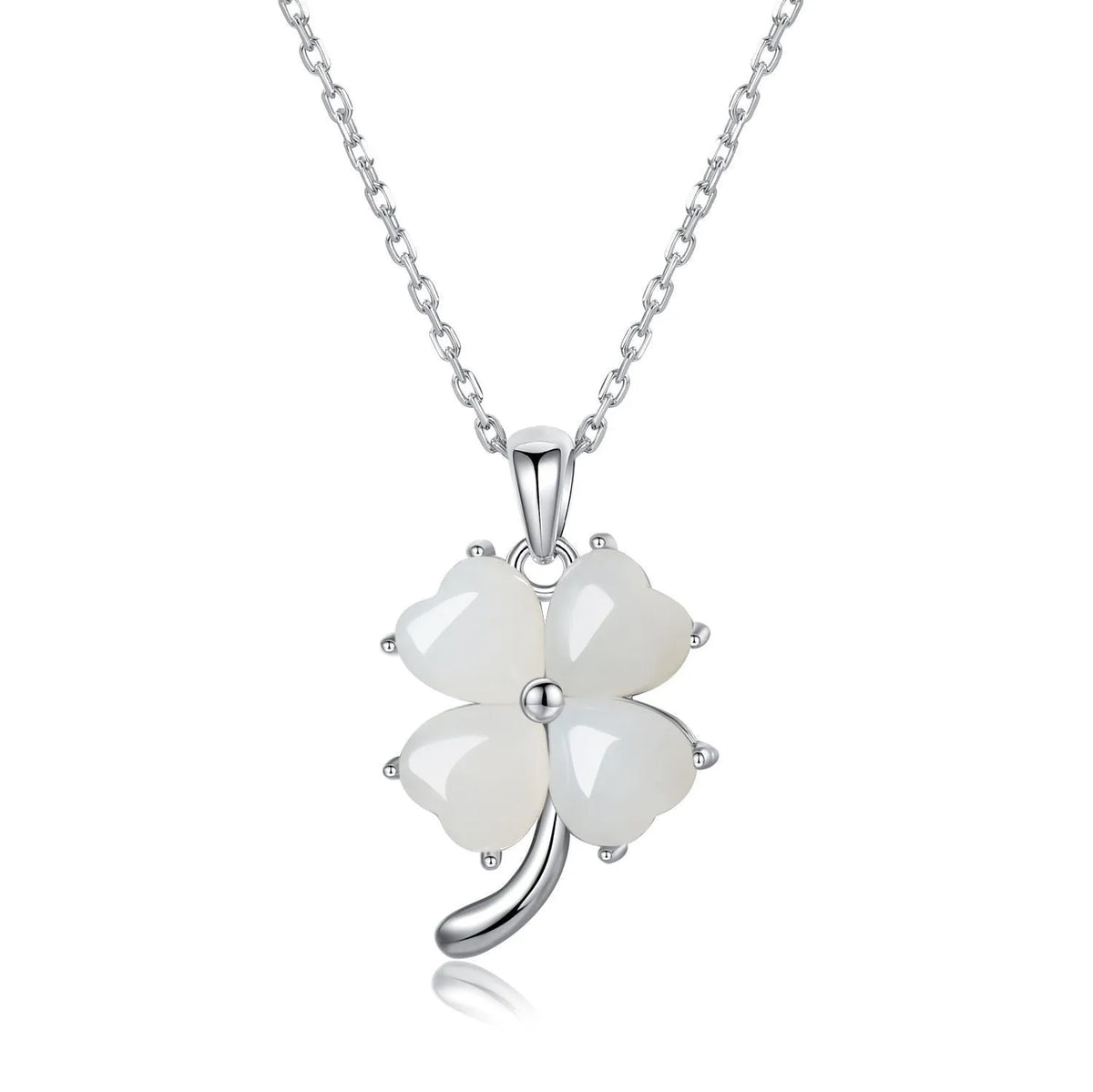 S925 sterling silver four-leaf clover necklace with Hetian jade leaf pendant and O-shaped chain in gold or white gold colour